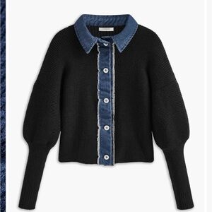 NWT commense denim black sweater button up cardigan XS